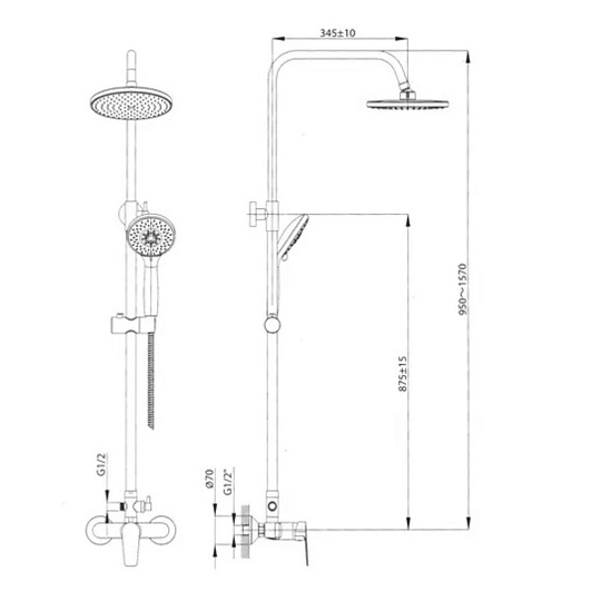 Смеситель для душа, Rossinka, Тропический дождь, с картриджем, хром, S35-45