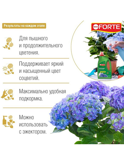 Удобрение для голубых гортензий, минеральное, жидкость, 1.5 л, Bona Forte