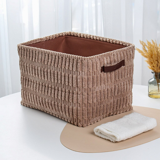 Корзина для хранения, 40х30х26 см, прямоугольная, фланель, коричневая, A190015