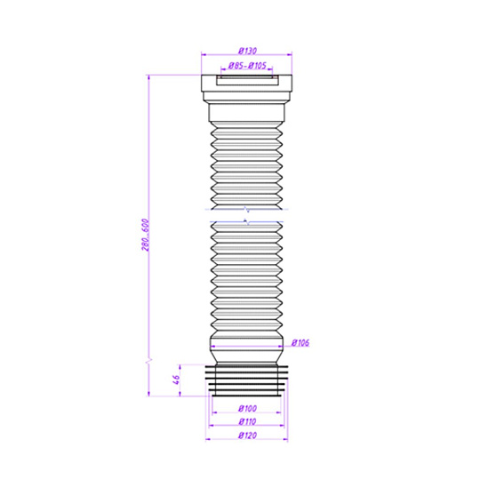 Гофра для унитаза 260-570 мм, Orio, армированная, С-996/1