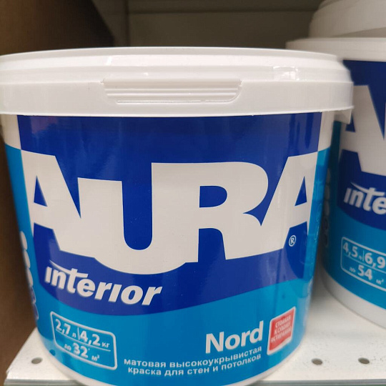 Краска водно-дисперсионная, Aura, Nord, акриловая, интерьерная, матовая, 2.7 л