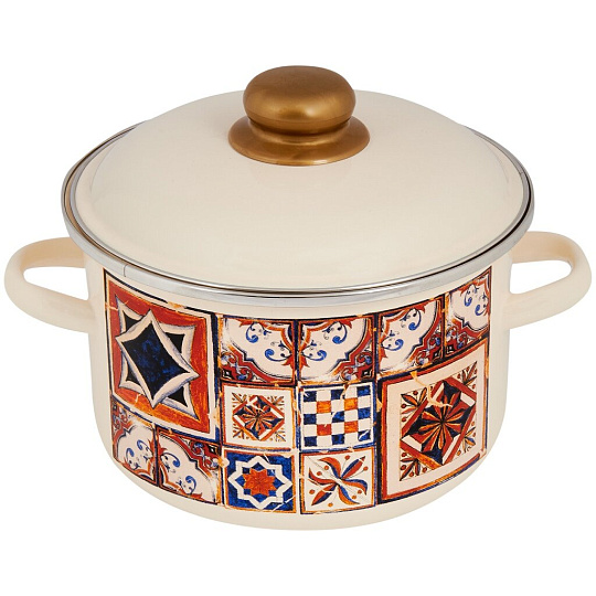 Кастрюля эмалированная сталь, 3 л, крышка сталь, Appetite, Vostok, 1RD181М, индукция