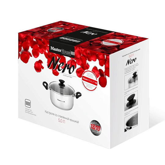 Кастрюля нержавеющая сталь, 5 л, крышка стекло, Master House, Глаза тигра F1, 60477, индукция