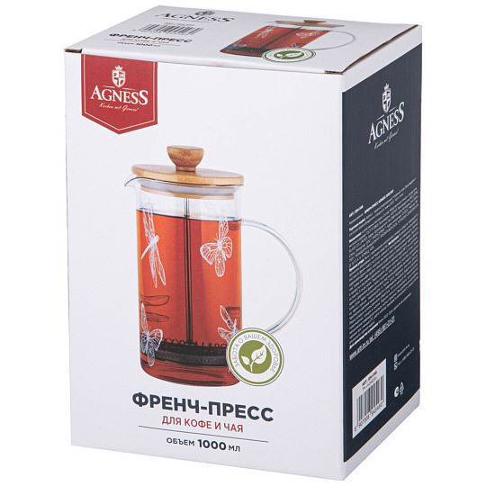 Френч-пресс 1 л, стекло, Agness, 894-546