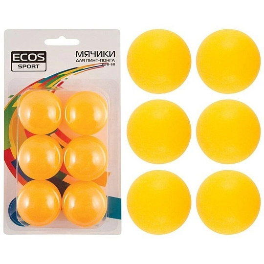Мяч для пинг-понга, 6 шт, в блистере, Ecos, PPB-6B, 323118