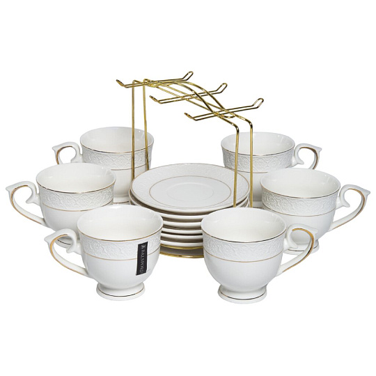 Набор чайный фарфор, 12 предметов, на 6 персон, 250 мл, металлическая подставка, Balsford, Грация Астерия, 101-01080, подарочная упаковка