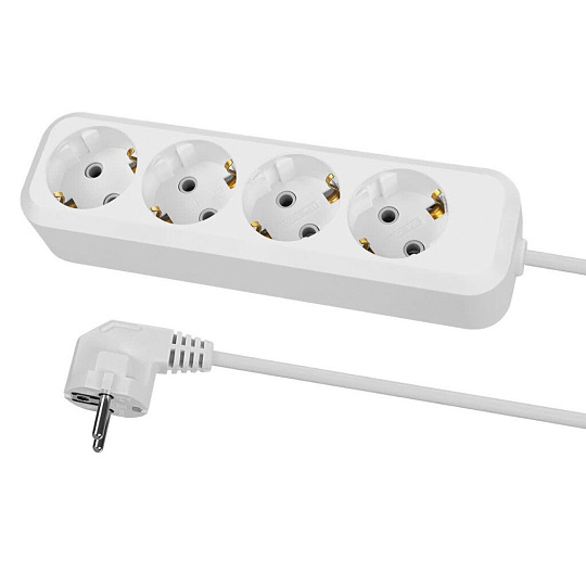 Удлинитель 4 гнезда, 5 м, с заземлением, 10 А, 2300 Вт, белый, TDM Electric, Народный, SQ1303-1047