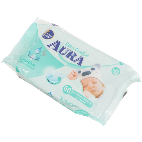 Салфетки влажные Aura, Ultra Comfort, детские, 60 шт, 6142