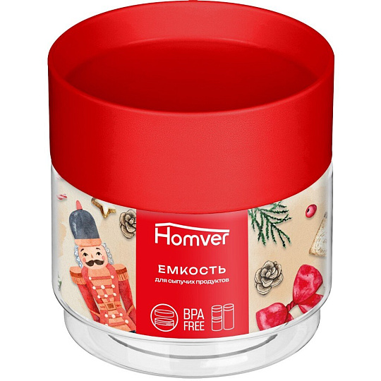 Банка для сыпучих продуктов, пластик, 0.5 л, 9.2х9.2х10 см, с крышкой, Homver, 223138006/03