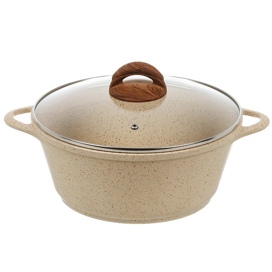 Кастрюля алюминий, антипригарное покрытие, 4 л, с крышкой, крышка стекло, Гурман, Estima, ГМк403 ЭБИ, бежевая, индукция