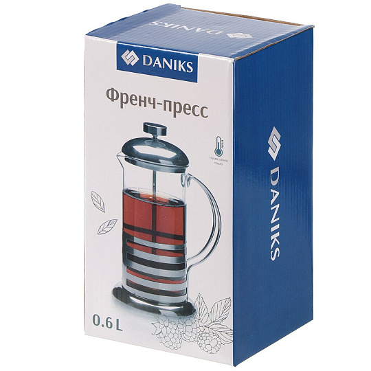 Френч-пресс 0.6 л, стекло, нержавеющая сталь, Daniks, Полоса