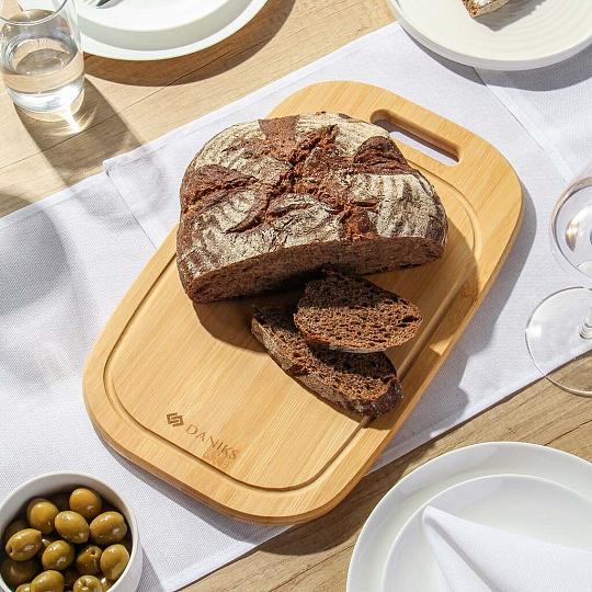 Доска разделочная бамбук, 39х24х1.5 см, с ручкой, прямоугольная, Daniks, H-2165L
