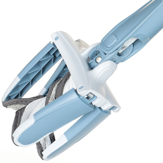 Швабра плоская, микрофибра, 36х12 см, серая, с вертикальным отжимом, телескопическая ручка, серо-голубая, со сменным блоком, Bossclean, LDR1705