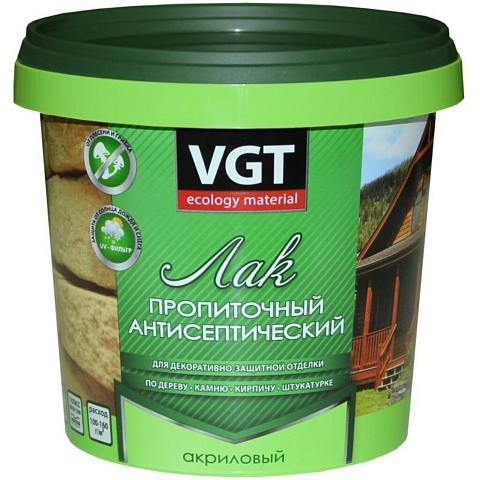 Лак VGT, антисептик, полуглянцевый, акриловый, белый, для внутренних и наружных работ, 0.9 кг