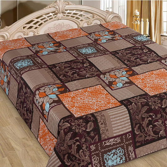 Покрывало евро, 220х200 см, микрофибра, двухстороннее, Marianna, Элегант геометрия, коричневое, 18-002