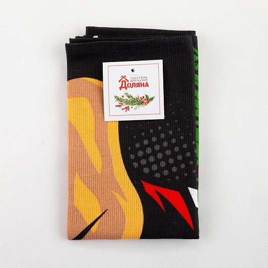 Полотенце кухонное вафельное, 35х60 см, 160 г/м2, 100% хлопок, Доляна, Большой плохой санта, Россия, 5059212