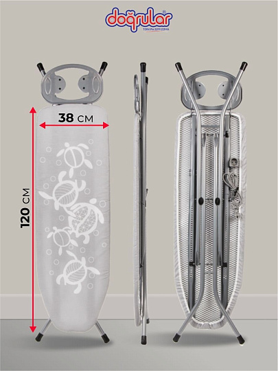 Доска гладильная 120х38 см, Глория, подставка для утюга, встроенная розетка, удлинитель 2 м, Dogrular, 224703, в ассортименте
