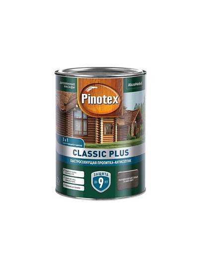 Пропитка Pinotex, Classic Plus, для дерева, антисептик, скандинавский серая, 0.9 л