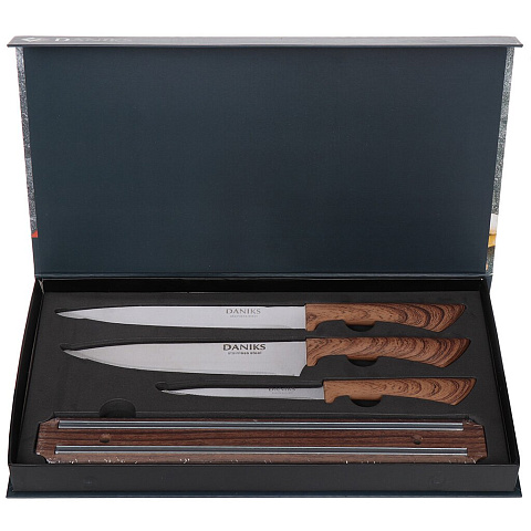 Набор ножей 4 предмета, 20 см, 20 см, 12.5 см, магнитный держатель, нержавеющая сталь, рукоятка пластик, Daniks, Платан, YW-A286-2