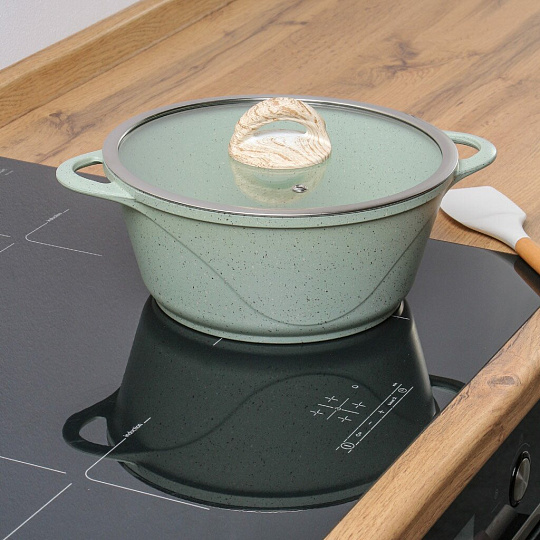 Кастрюля алюминий, антипригарное покрытие, 3 л, крышка стекло, Гурман, Мята, ГМк303МЛ, индукция