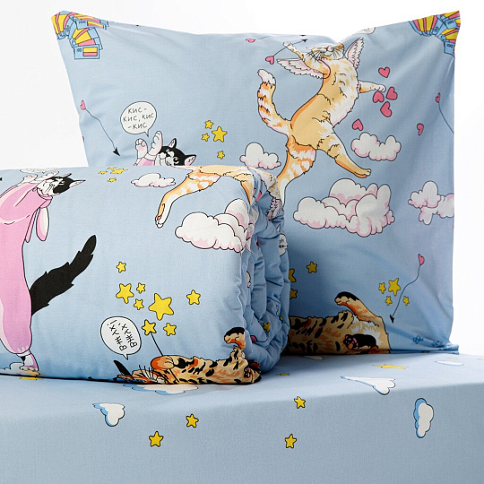 Постельное белье детское 1.5-спальное, простыня 150х215 см, 1 наволочка 70х70 см, пододеяльник 145х215 см, WMW, перкаль, Kitty 70737-1+70705-2