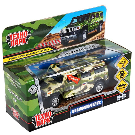 Машина Технопарк, Hummer, 12 см, инерционная, HUM2-12SLMIL-GN, комуфляжная