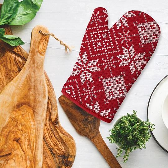 Прихватка-варежка 28х18 см, 100% хлопок, красная, Winterland, Снежный калейдоскоп, 670938