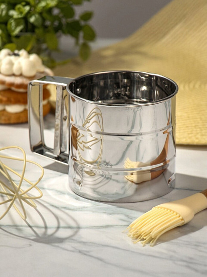 Сито-кружка для муки металл, 10 см, 10х9 см, 750 мл, с металлической ручкой, Y3-1048