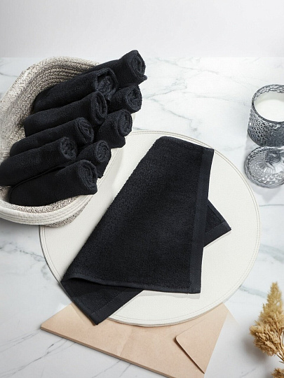 Набор полотенец 10 шт, 30х30 см, 100% хлопок, 380 г/м2, Silvano, графит, Узбекистан