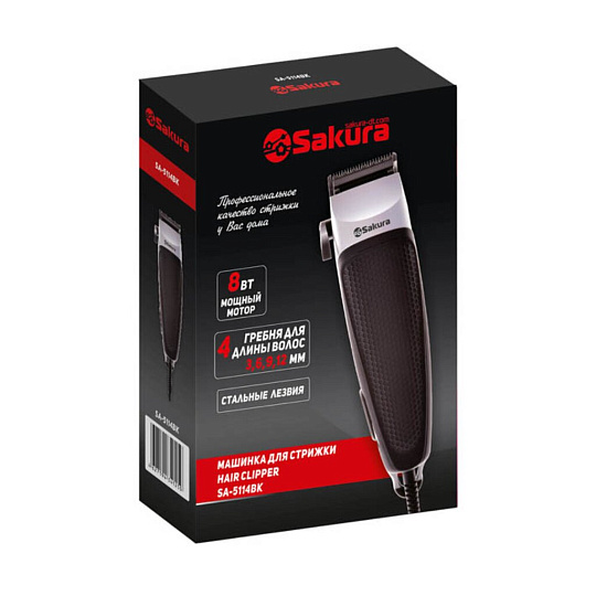 Машинка для стрижки Sakura, SA-5114BK, сетевая, 8 Вт, черная