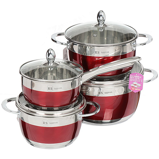 Набор посуды из нержавеющей стали Rainstahl 1818-08RS\CWRed (ковш 1.8 л, кастрюли 2.5+3.5+5.9 л), 4 предмета