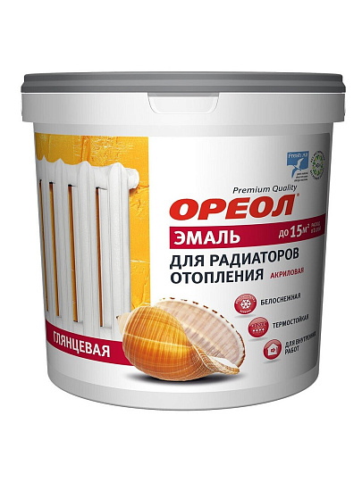 Эмаль Ореол, для радиаторов, акриловая, глянцевая, белая, 3 кг
