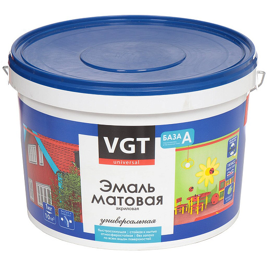 Эмаль VGT, ВД-АК-1179, универсальная, акриловая, матовая, супербелая, 15 кг