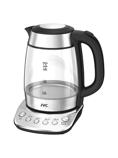 Чайник электрический JVC, JK-KE1825, серый, 1.7 л, 2200 Вт, скрытый нагревательный элемент, стекло