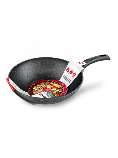 Сковорода-вок литой алюминий, 28 см, антипригарное покрытие, Нева Металл Посуда, Гранит, индукция, L3128Wi