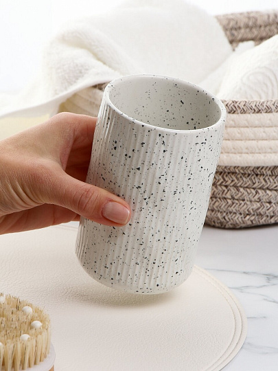 Стакан для зубных щеток, 7.3х7.3х11 см, керамика, серый с вкраплениями, Y4-9849