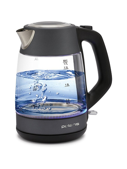 Чайник электрический Polaris, PWK 1760CGL, графит, 1.7 л, 2150 Вт, скрытый нагревательный элемент, стекло