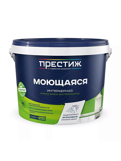 Краска водно-дисперсионная, Престиж, W-4, акриловая, универсальная, моющаяся, влагостойкая, матовая, супербелая, 13 кг