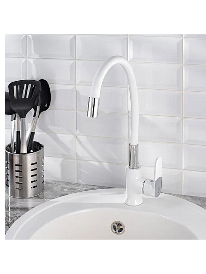 Смеситель для кухни, РМС, гибкий излив, с картриджем, белый, SL123W-016F-1