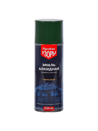 Эмаль аэрозольная, Русские узоры, универсальная, алкидная, глянцевая, темно-зеленая, 520 мл