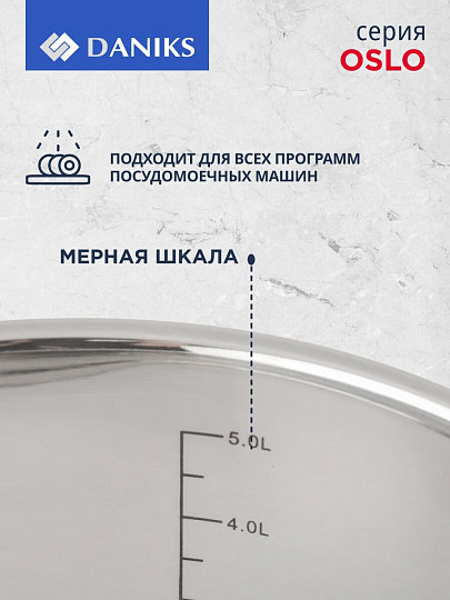 Набор посуды нержавеющая сталь, 10 предметов, кастрюли 2.9,3.9,6 л, ковш 2.1 л, сковорода 24 см, индукция, Daniks, Осло, GS-01147-10PC