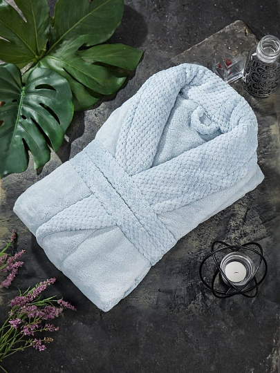 Халат женский, махровый, 100% полиэстер, голубой, L, 125х58х57 см, A160004