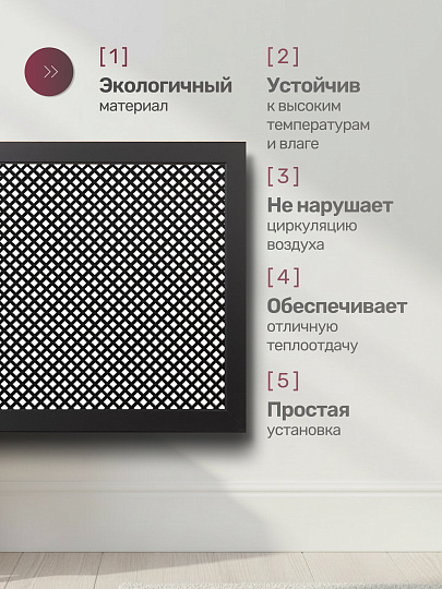 Экран для радиатора, МДФ, 900х600 мм, черный DE LUXE, Глория, Стильный Дом