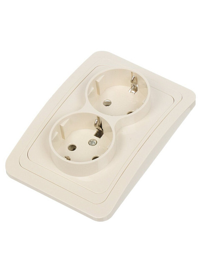 Розетка скрытой установки, 2 гнезда, с заземлением, 16 А, ABS пластик, IP20, слоновая кость, UNIVersal, Валери, Б-В0128