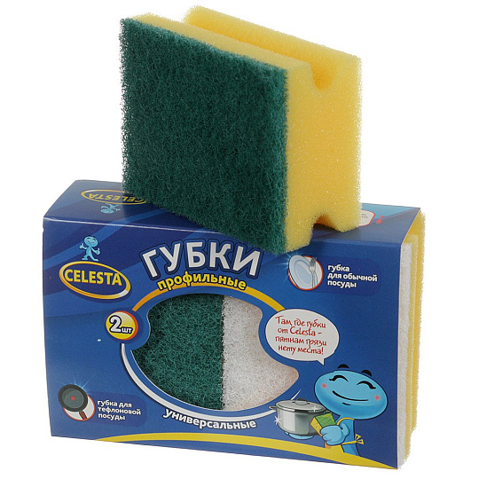 Губка для посуды, 2 шт, Celesta 429Т профилированная для тефлона