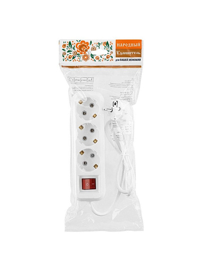 Удлинитель 3 гнезда, 1.5 м, ПВС, с заземлением, 16 А, выключатель, 3680 Вт, белый, TDM Electric, SQ1303-1420