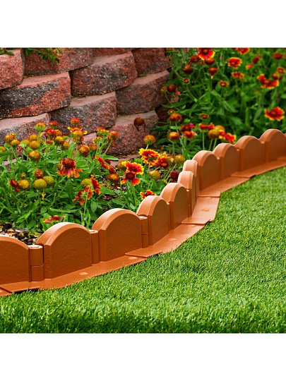 Декоративное ограждение пластмасса, Мастер сад, Бордюр Волна, 9х320 см, терракотовое