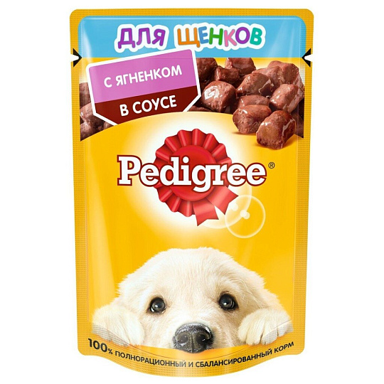 Корм для животных Pedigree, 85 г, для щенков всех пород, кусочки в соусе, ягненок, пауч, 49462/7700