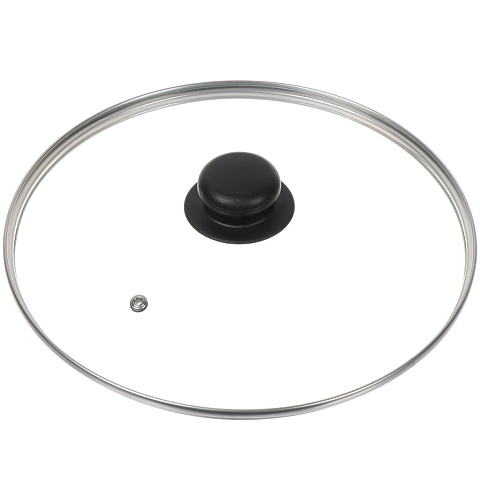 Крышка для посуды стекло, 26 см, Daniks, металлический обод, кнопка бакелит, черная, Д4126Ч