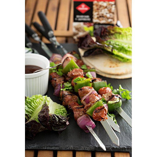 Шампур лезвие плоское, 6 шт, 600х12х1.8 мм, сталь, рукоятка дерево, Forester, в блистере, RZ-60WB